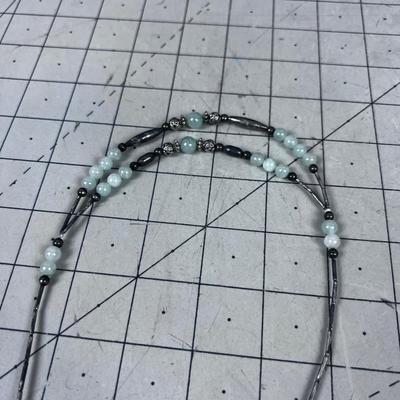 Liquid Silver with Jade Beads, Very Pale in color