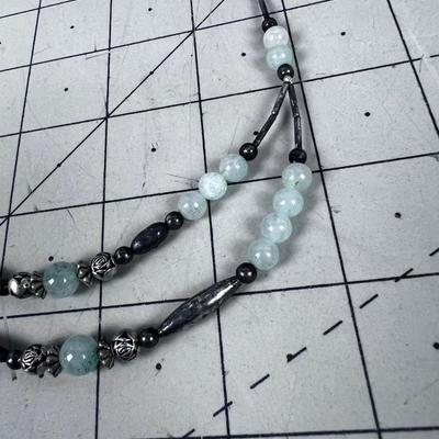 Liquid Silver with Jade Beads, Very Pale in color