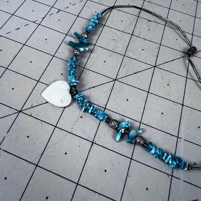 Liquid Silver with Turquoise Carved Birds and a White Heart