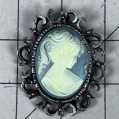 Blue Cameo Pin and Pendant NICE! 