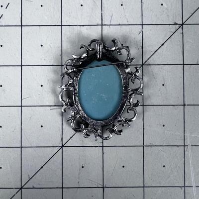 Blue Cameo Pin and Pendant NICE! 