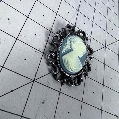 Blue Cameo Pin and Pendant NICE! 