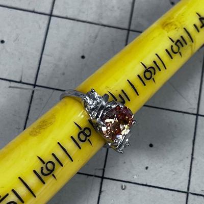 Pretty Ring Not Marked. Nice Orange Pink Cut Stone