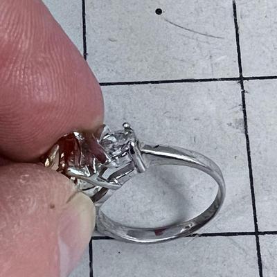 Pretty Ring Not Marked. Nice Orange Pink Cut Stone