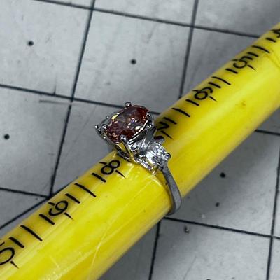 Pretty Ring Not Marked. Nice Orange Pink Cut Stone