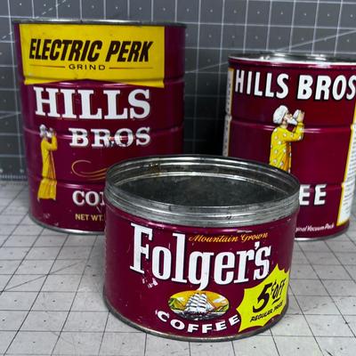 3 VINTAGE Coffee Cans NO Lids.