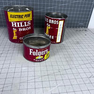 3 VINTAGE Coffee Cans NO Lids.