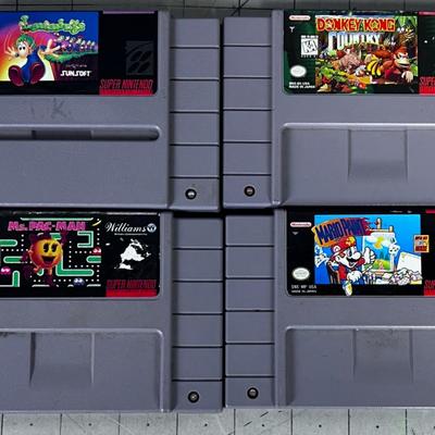 (4) Super Nintendo Cartridges Mostly Donkey Kong and Ms. Pacman
