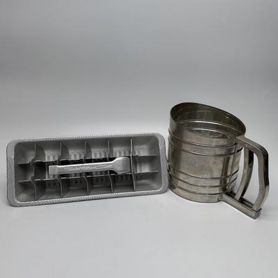 Vintage Aluminum Ice Tray, And Sifter