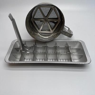 Vintage Aluminum Ice Tray, And Sifter