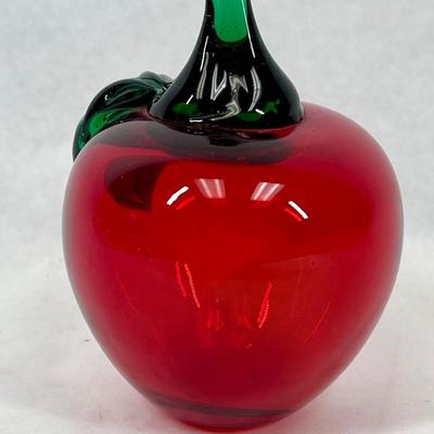 Vintage Hand Blown Art Glass Paperweight Ruby Red Apple