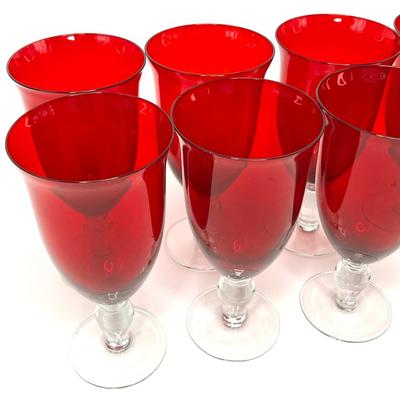Set of 8 Vintage Ruby Red Holiday Water Glasses Goblets (Lot #1)