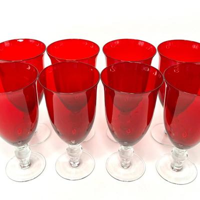 Set of 8 Vintage Ruby Red Holiday Water Glasses Goblets (Lot #1)