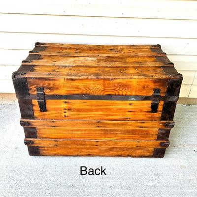 Gorgeous Antique Hand Made Solid Wood Trunk Chest with Pull Out Shelf and Small Casters