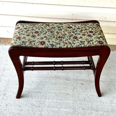 Vintage Wood Framed Piano or Vanity Bench with Tapestry Cushion