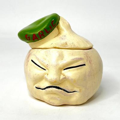 Vintage Anthromorphic Kitschy Ceramic Garlic Caddy Jar