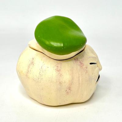 Vintage Anthromorphic Kitschy Ceramic Garlic Caddy Jar