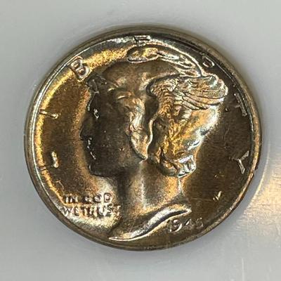 PCI Certified 1945-D MS64 Full Bands Silver Mercury Head Dime as Pictured.