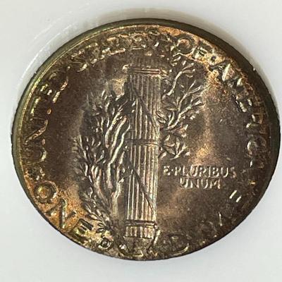 PCI Certified 1945-D MS64 Full Bands Silver Mercury Head Dime as Pictured.