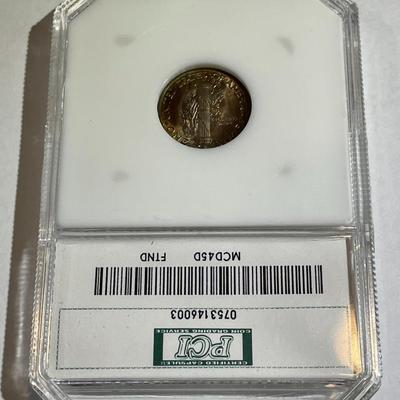 PCI Certified 1945-D MS64 Full Bands Silver Mercury Head Dime as Pictured.