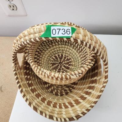 Lot of 3 Sweetgrass Handmade Baskets 2 w Handles