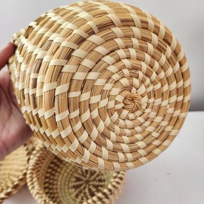Lot of 3 Sweetgrass Handmade Baskets 2 w Handles