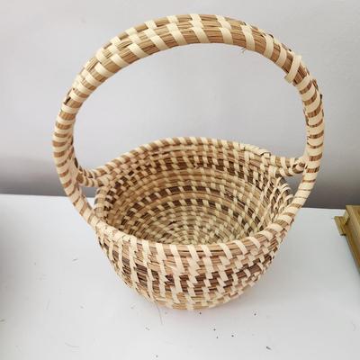 Lot of 3 Sweetgrass Handmade Baskets 2 w Handles