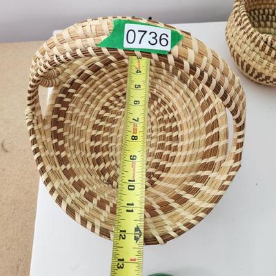 Lot of 3 Sweetgrass Handmade Baskets 2 w Handles