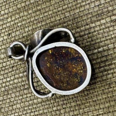 LOT 12 - Sterling Silver and Amber Pendant