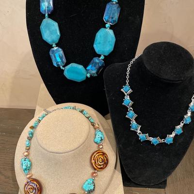 3 Blue/green necklaces