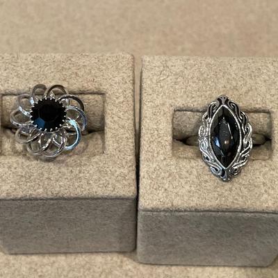 2 black stone costume rings