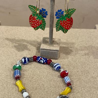 Vintage Berebi strawberry earrings and bright bracelet