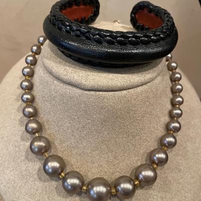 3 bead necklaces leather bracelet