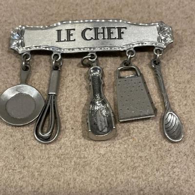 JJ Chef pewter pin and Art Deco cowboy theme pin