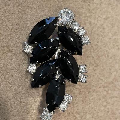 Jet black cluster clip on earrings and brooch
