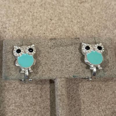 Owl clip ons and sterling bracelet