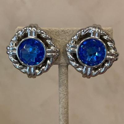 Vintage DSC Daniel Swarovski SAL blue crystal clip ons