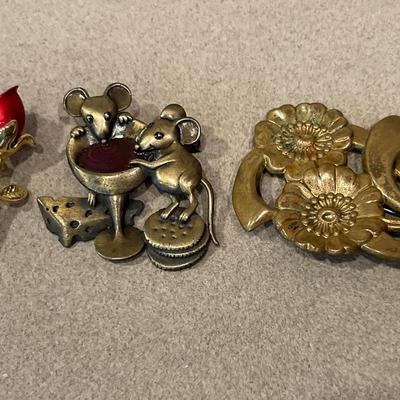 3 Vintage brass color pins