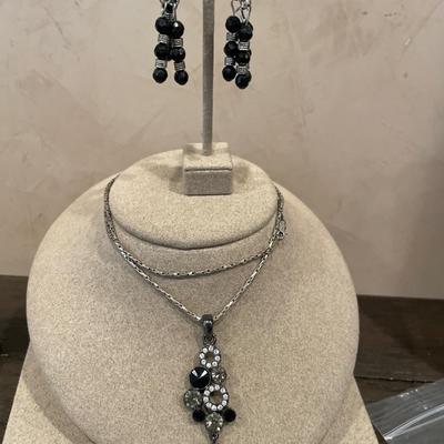 22â€ Sterling chain with black pendant & clip ons