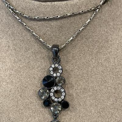 22â€ Sterling chain with black pendant & clip ons