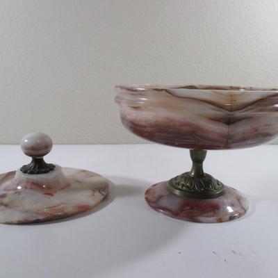 Vintage Hand Turned Onyx Bowl 9" With Lid