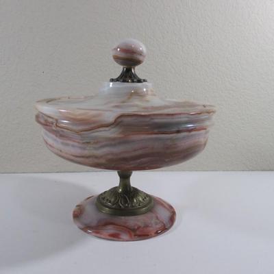 Vintage Hand Turned Onyx Bowl 9" With Lid