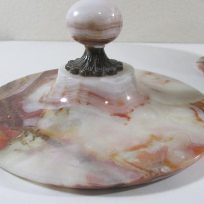 Vintage Hand Turned Onyx Bowl 9" With Lid