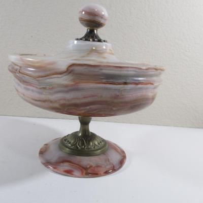 Vintage Hand Turned Onyx Bowl 9" With Lid