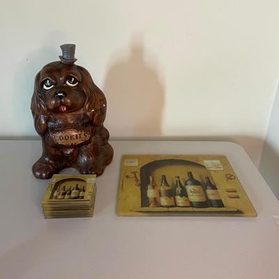 Vintage Dog Cookie Jar / Glass Coaters