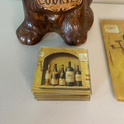 Vintage Dog Cookie Jar / Glass Coaters
