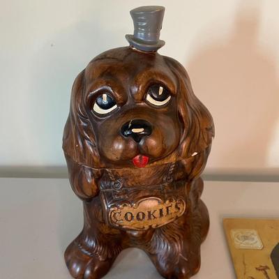 Vintage Dog Cookie Jar / Glass Coaters