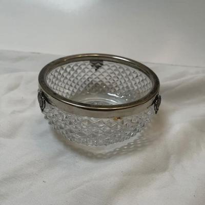 Small crystal bowl with silver trim