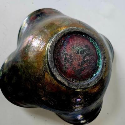 Japanese 1800s Metallic-looking Bowl Set Raku Glaze in beautiful form