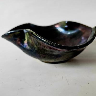 Japanese 1800s Metallic-looking Bowl Set Raku Glaze in beautiful form